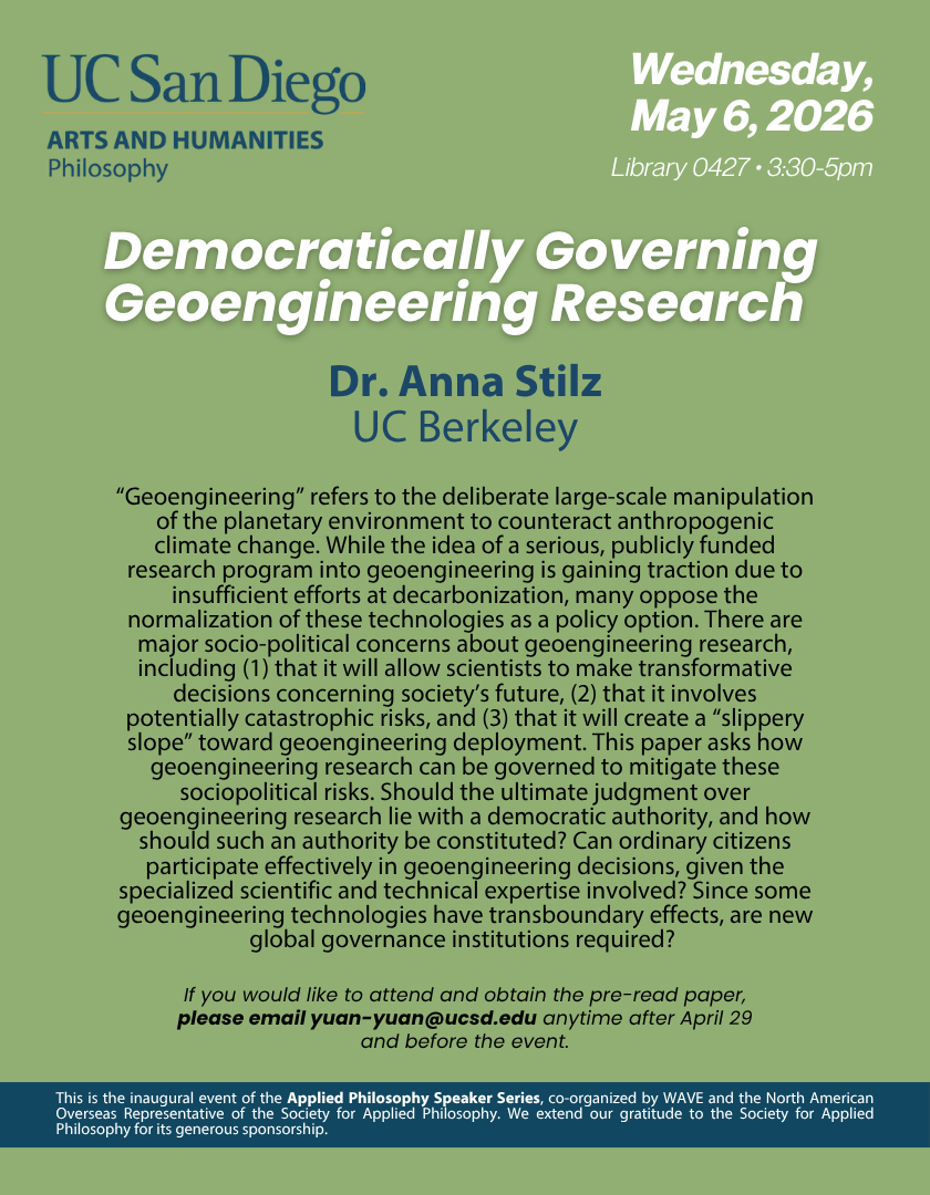 Poster for Applied Philosophy Speaker Event on May 6th, 2026